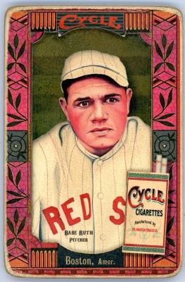 Picture, Helmar Brewing, Helmar Oasis Card # 82, Babe RUTH (HOF), White uniform with stripes, Boston Red Sox
